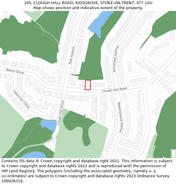 105, CLOUGH HALL ROAD, KIDSGROVE, STOKE-ON-TRENT, ST7 1AU: Location map and indicative extent of plot