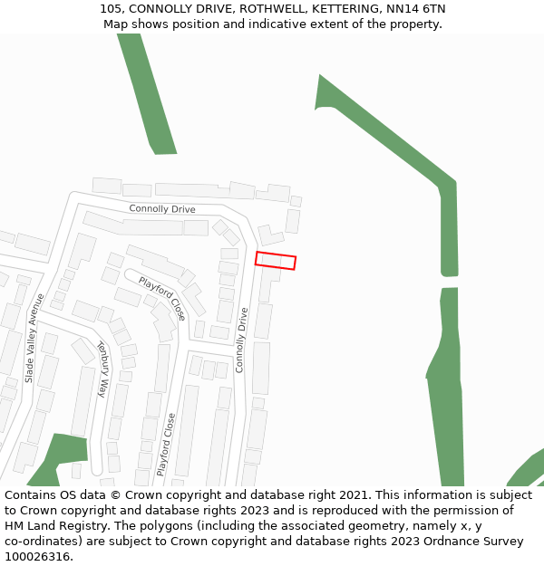 105, CONNOLLY DRIVE, ROTHWELL, KETTERING, NN14 6TN: Location map and indicative extent of plot