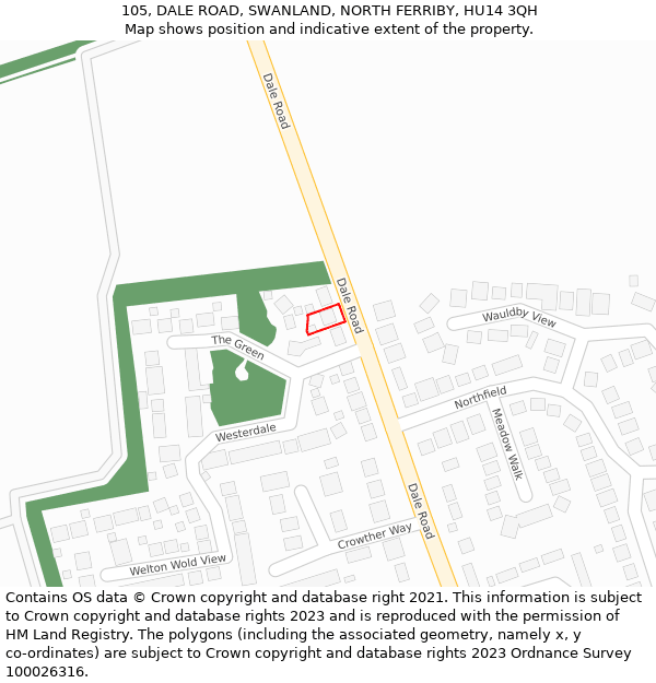105, DALE ROAD, SWANLAND, NORTH FERRIBY, HU14 3QH: Location map and indicative extent of plot