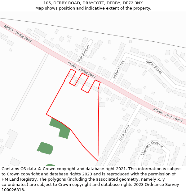 105, DERBY ROAD, DRAYCOTT, DERBY, DE72 3NX: Location map and indicative extent of plot