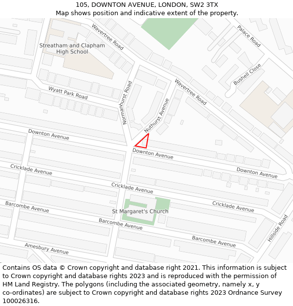 105, DOWNTON AVENUE, LONDON, SW2 3TX: Location map and indicative extent of plot