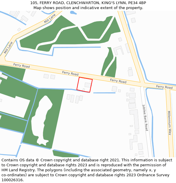 105, FERRY ROAD, CLENCHWARTON, KING'S LYNN, PE34 4BP: Location map and indicative extent of plot