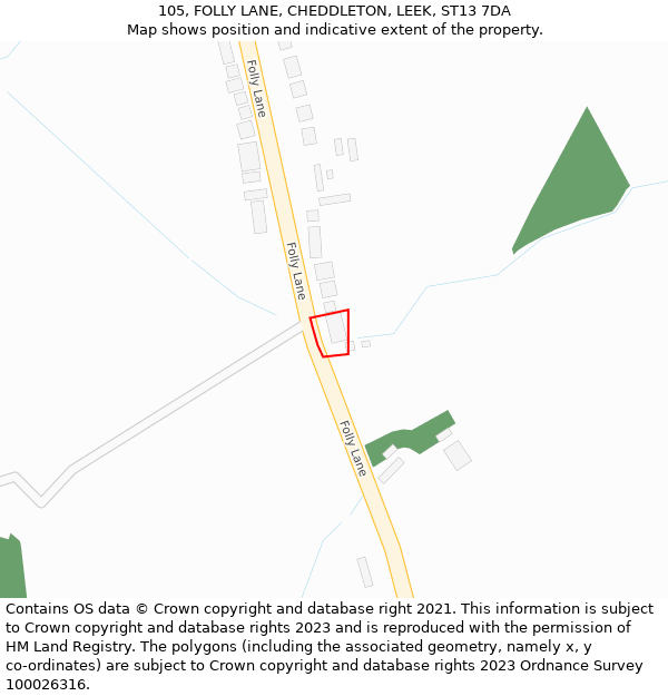 105, FOLLY LANE, CHEDDLETON, LEEK, ST13 7DA: Location map and indicative extent of plot