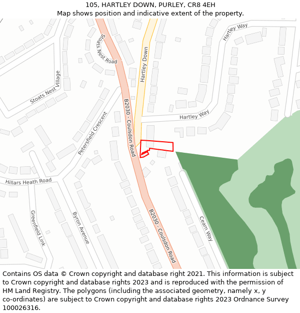 105, HARTLEY DOWN, PURLEY, CR8 4EH: Location map and indicative extent of plot