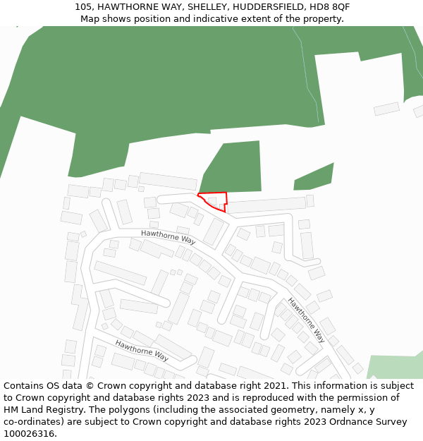 105, HAWTHORNE WAY, SHELLEY, HUDDERSFIELD, HD8 8QF: Location map and indicative extent of plot