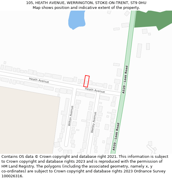 105, HEATH AVENUE, WERRINGTON, STOKE-ON-TRENT, ST9 0HU: Location map and indicative extent of plot