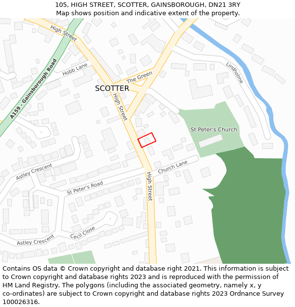 105, HIGH STREET, SCOTTER, GAINSBOROUGH, DN21 3RY: Location map and indicative extent of plot