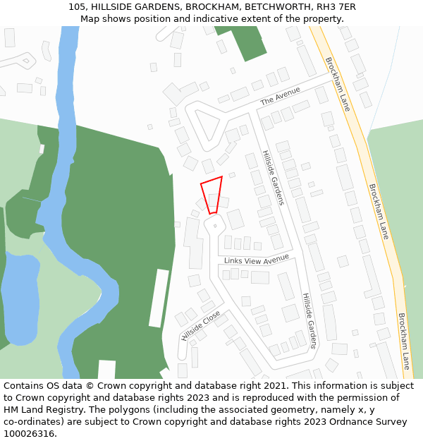105, HILLSIDE GARDENS, BROCKHAM, BETCHWORTH, RH3 7ER: Location map and indicative extent of plot