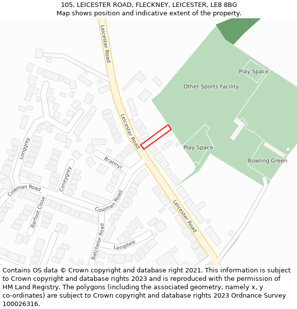 105, LEICESTER ROAD, FLECKNEY, LEICESTER, LE8 8BG: Location map and indicative extent of plot