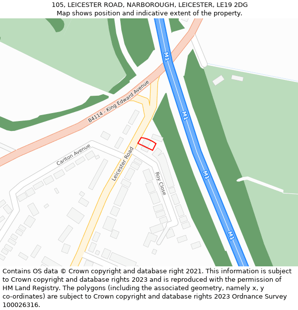 105, LEICESTER ROAD, NARBOROUGH, LEICESTER, LE19 2DG: Location map and indicative extent of plot