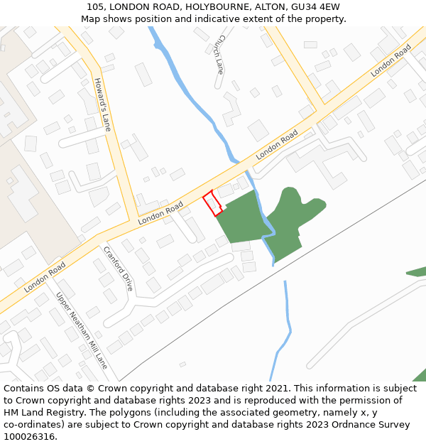 105, LONDON ROAD, HOLYBOURNE, ALTON, GU34 4EW: Location map and indicative extent of plot