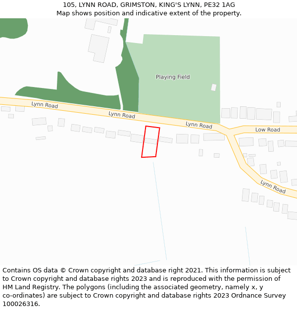 105, LYNN ROAD, GRIMSTON, KING'S LYNN, PE32 1AG: Location map and indicative extent of plot