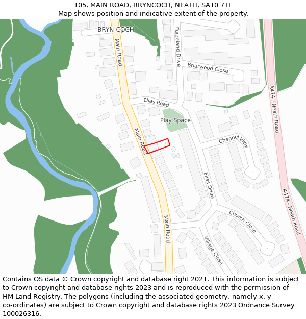 105, MAIN ROAD, BRYNCOCH, NEATH, SA10 7TL: Location map and indicative extent of plot