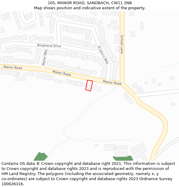 105, MANOR ROAD, SANDBACH, CW11 2NB: Location map and indicative extent of plot