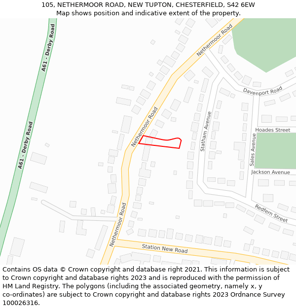 105, NETHERMOOR ROAD, NEW TUPTON, CHESTERFIELD, S42 6EW: Location map and indicative extent of plot