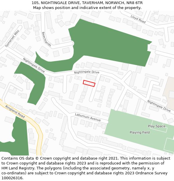 105, NIGHTINGALE DRIVE, TAVERHAM, NORWICH, NR8 6TR: Location map and indicative extent of plot