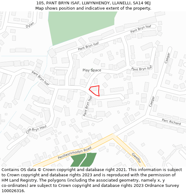 105, PANT BRYN ISAF, LLWYNHENDY, LLANELLI, SA14 9EJ: Location map and indicative extent of plot