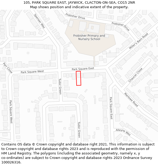 105, PARK SQUARE EAST, JAYWICK, CLACTON-ON-SEA, CO15 2NR: Location map and indicative extent of plot