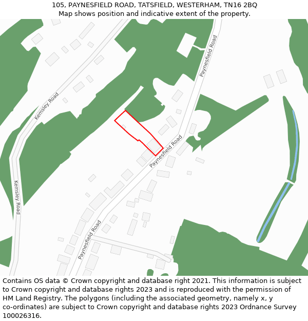 105, PAYNESFIELD ROAD, TATSFIELD, WESTERHAM, TN16 2BQ: Location map and indicative extent of plot