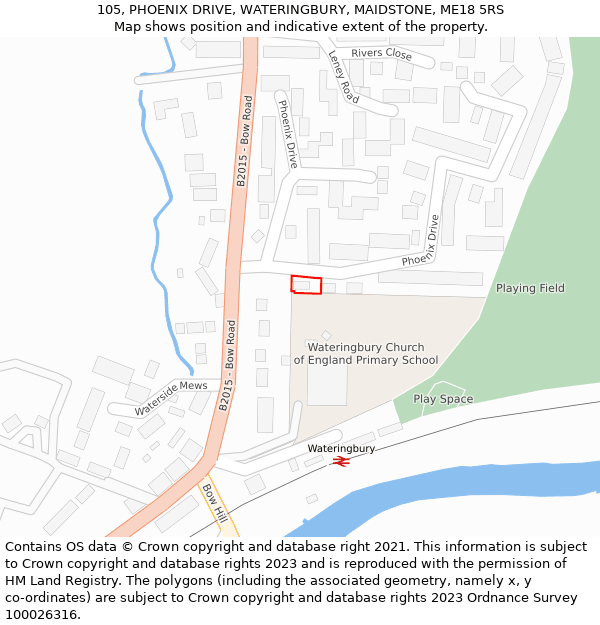 105, PHOENIX DRIVE, WATERINGBURY, MAIDSTONE, ME18 5RS: Location map and indicative extent of plot