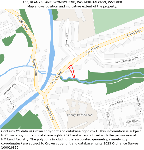105, PLANKS LANE, WOMBOURNE, WOLVERHAMPTON, WV5 8EB: Location map and indicative extent of plot