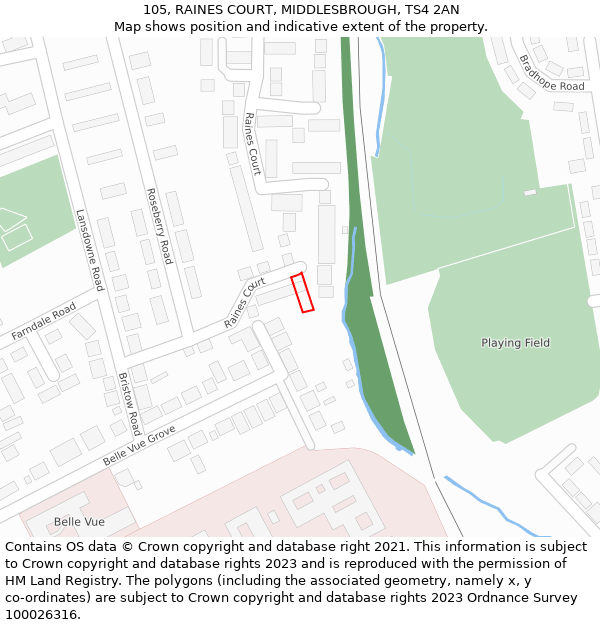 105, RAINES COURT, MIDDLESBROUGH, TS4 2AN: Location map and indicative extent of plot
