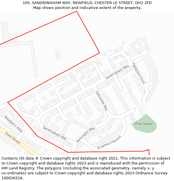 105, SANDRINGHAM WAY, NEWFIELD, CHESTER LE STREET, DH2 2FD: Location map and indicative extent of plot