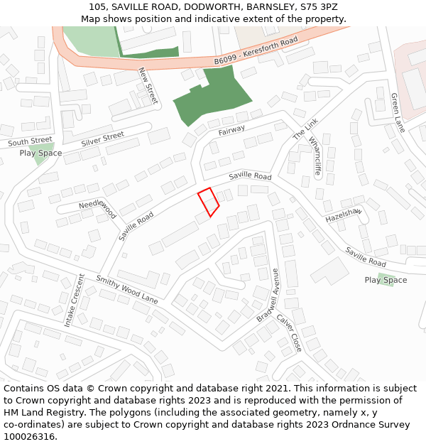 105, SAVILLE ROAD, DODWORTH, BARNSLEY, S75 3PZ: Location map and indicative extent of plot