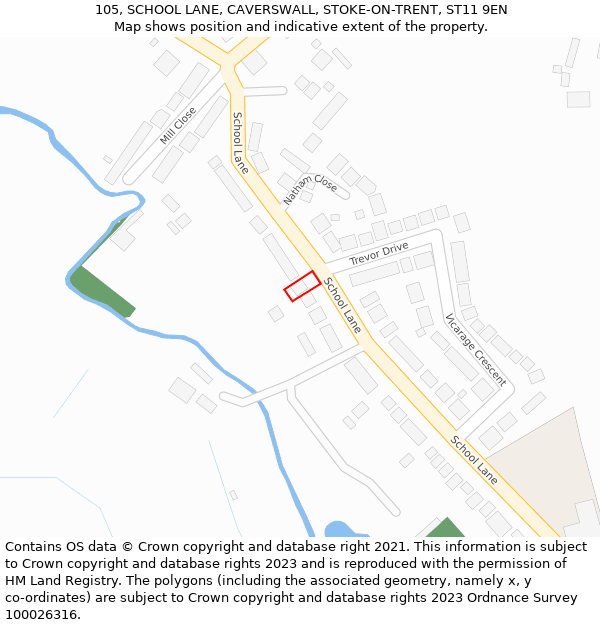 105, SCHOOL LANE, CAVERSWALL, STOKE-ON-TRENT, ST11 9EN: Location map and indicative extent of plot