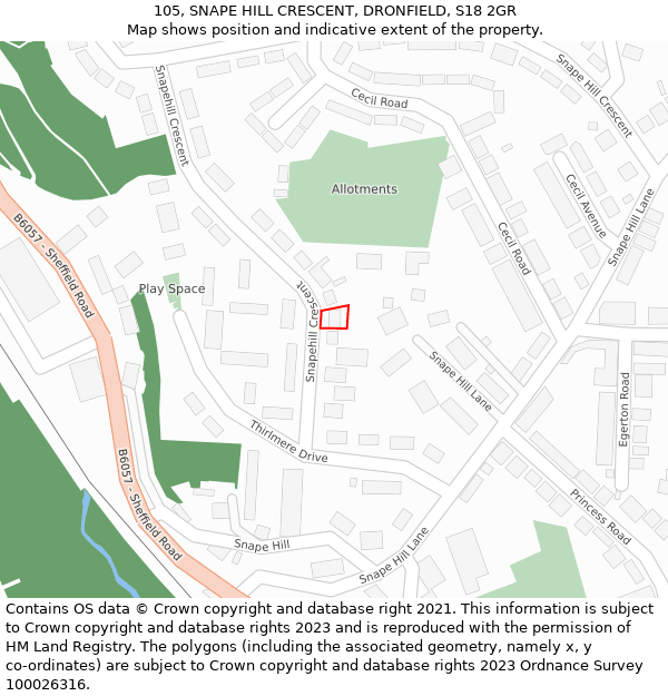 105, SNAPE HILL CRESCENT, DRONFIELD, S18 2GR: Location map and indicative extent of plot