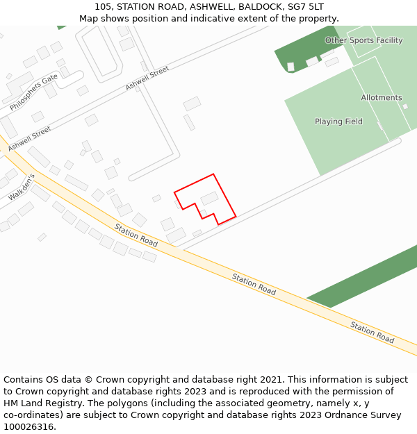 105, STATION ROAD, ASHWELL, BALDOCK, SG7 5LT: Location map and indicative extent of plot