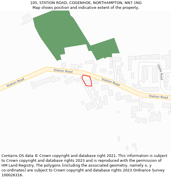 105, STATION ROAD, COGENHOE, NORTHAMPTON, NN7 1NG: Location map and indicative extent of plot