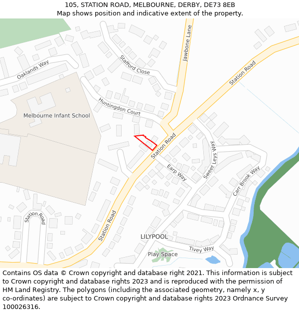 105, STATION ROAD, MELBOURNE, DERBY, DE73 8EB: Location map and indicative extent of plot