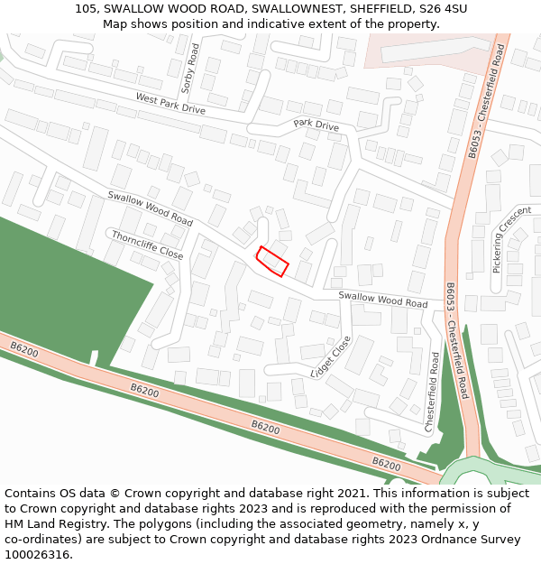 105, SWALLOW WOOD ROAD, SWALLOWNEST, SHEFFIELD, S26 4SU: Location map and indicative extent of plot