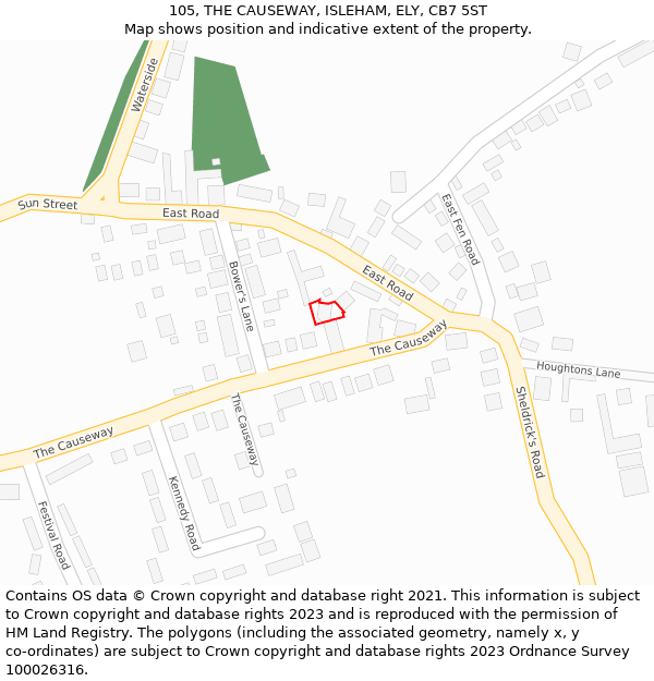 105, THE CAUSEWAY, ISLEHAM, ELY, CB7 5ST: Location map and indicative extent of plot