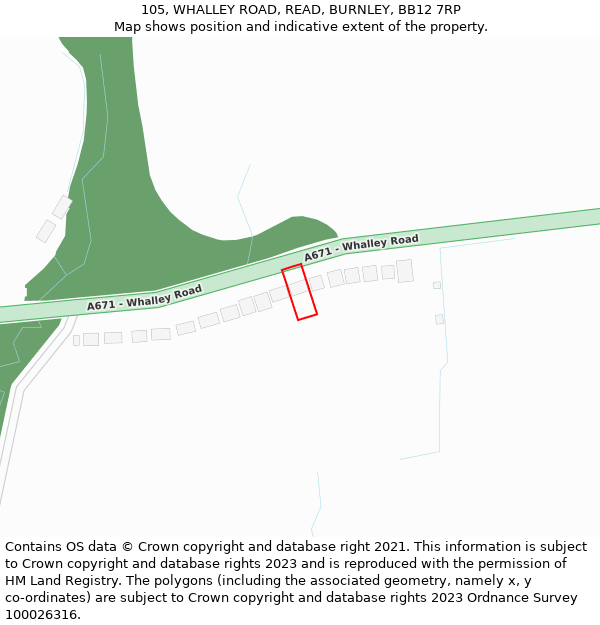 105, WHALLEY ROAD, READ, BURNLEY, BB12 7RP: Location map and indicative extent of plot