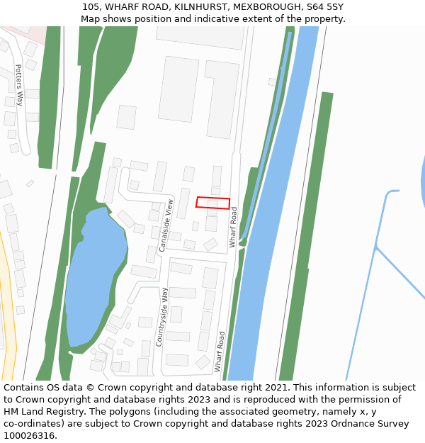 105, WHARF ROAD, KILNHURST, MEXBOROUGH, S64 5SY: Location map and indicative extent of plot