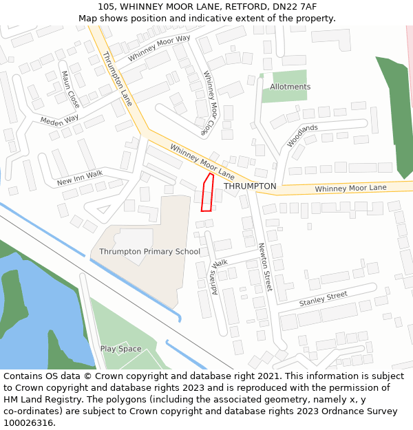 105, WHINNEY MOOR LANE, RETFORD, DN22 7AF: Location map and indicative extent of plot