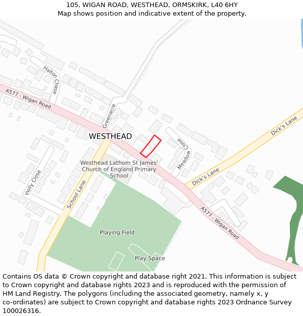 105, WIGAN ROAD, WESTHEAD, ORMSKIRK, L40 6HY: Location map and indicative extent of plot