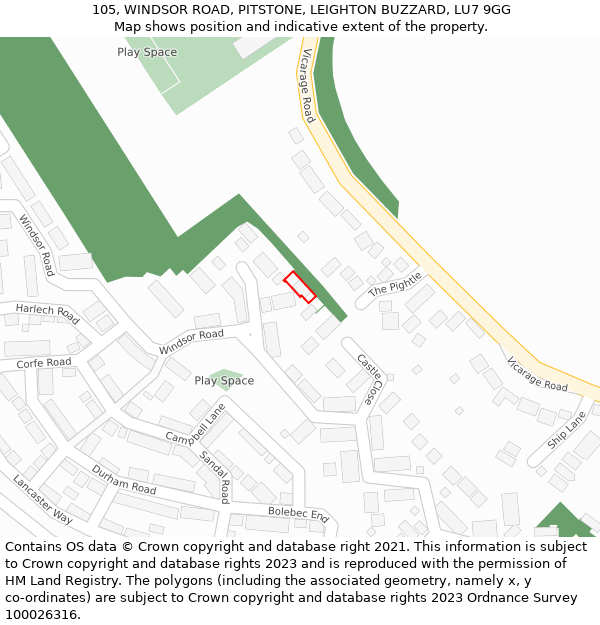 105, WINDSOR ROAD, PITSTONE, LEIGHTON BUZZARD, LU7 9GG: Location map and indicative extent of plot