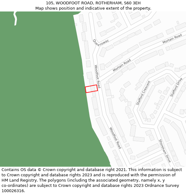 105, WOODFOOT ROAD, ROTHERHAM, S60 3EH: Location map and indicative extent of plot