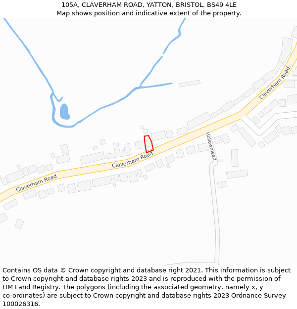 105A, CLAVERHAM ROAD, YATTON, BRISTOL, BS49 4LE: Location map and indicative extent of plot