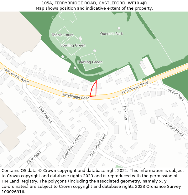 105A, FERRYBRIDGE ROAD, CASTLEFORD, WF10 4JR: Location map and indicative extent of plot