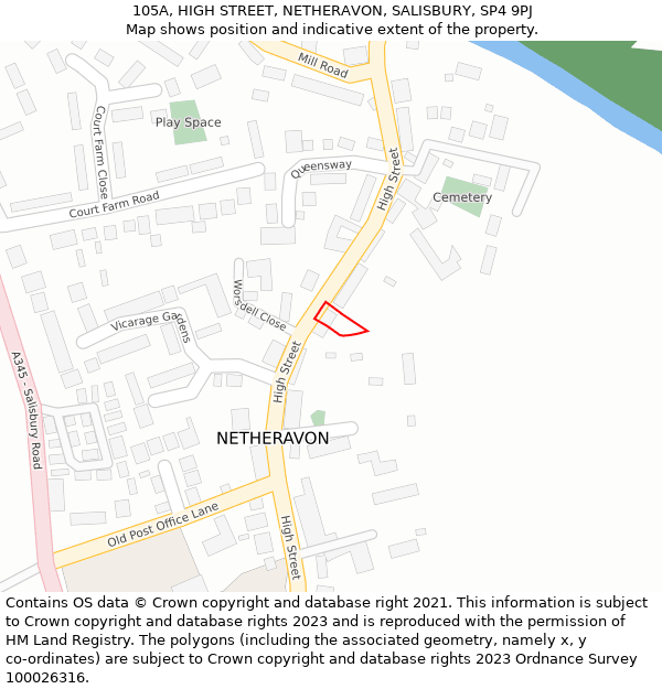 105A, HIGH STREET, NETHERAVON, SALISBURY, SP4 9PJ: Location map and indicative extent of plot