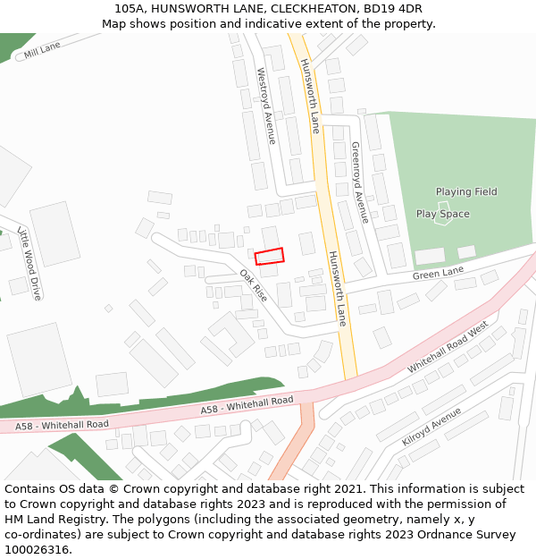 105A, HUNSWORTH LANE, CLECKHEATON, BD19 4DR: Location map and indicative extent of plot