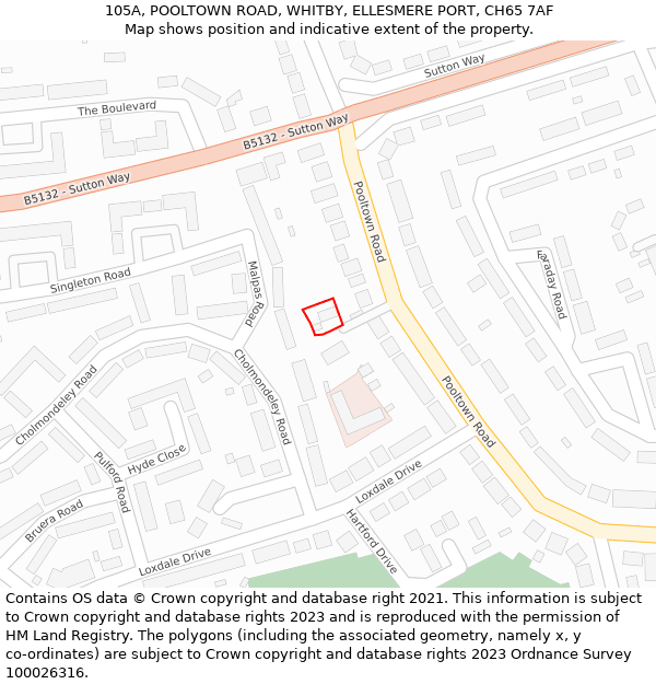 105A, POOLTOWN ROAD, WHITBY, ELLESMERE PORT, CH65 7AF: Location map and indicative extent of plot