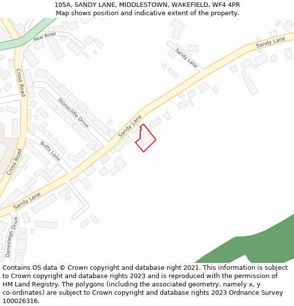 105A, SANDY LANE, MIDDLESTOWN, WAKEFIELD, WF4 4PR: Location map and indicative extent of plot