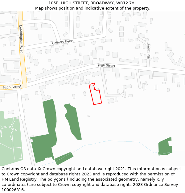 105B, HIGH STREET, BROADWAY, WR12 7AL: Location map and indicative extent of plot