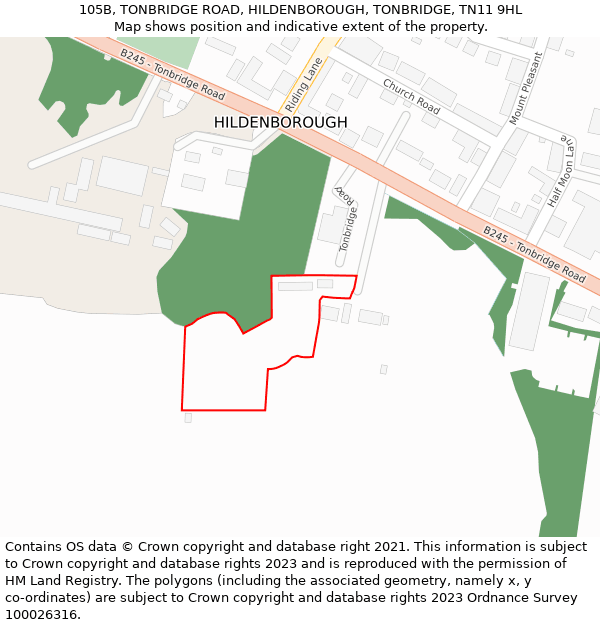 105B, TONBRIDGE ROAD, HILDENBOROUGH, TONBRIDGE, TN11 9HL: Location map and indicative extent of plot