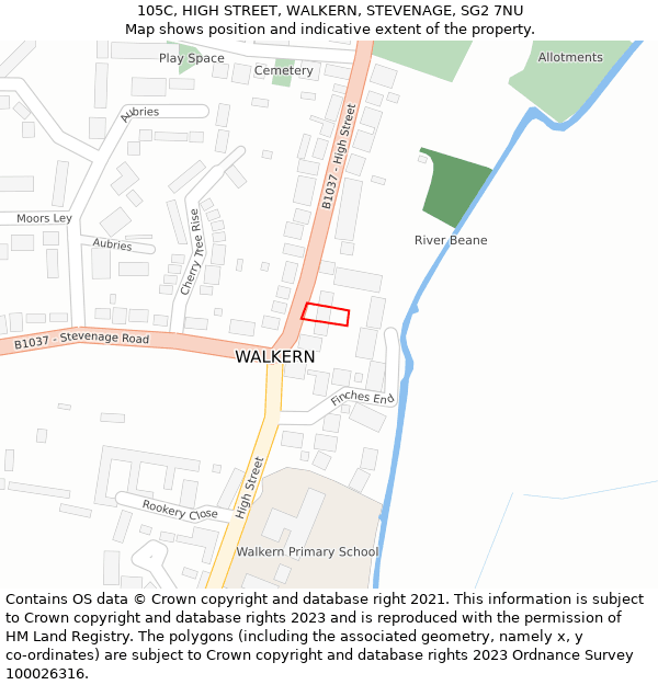 105C, HIGH STREET, WALKERN, STEVENAGE, SG2 7NU: Location map and indicative extent of plot